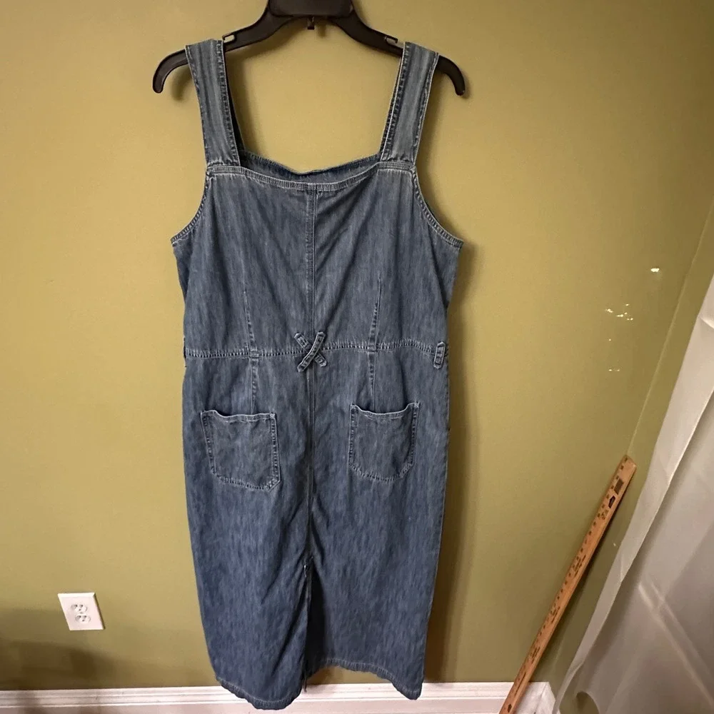 Vintage Eddie Bauer Denim‎ Pinafore Dress Sz 18 Maxi Jean Jumper Bib Skirt Farm